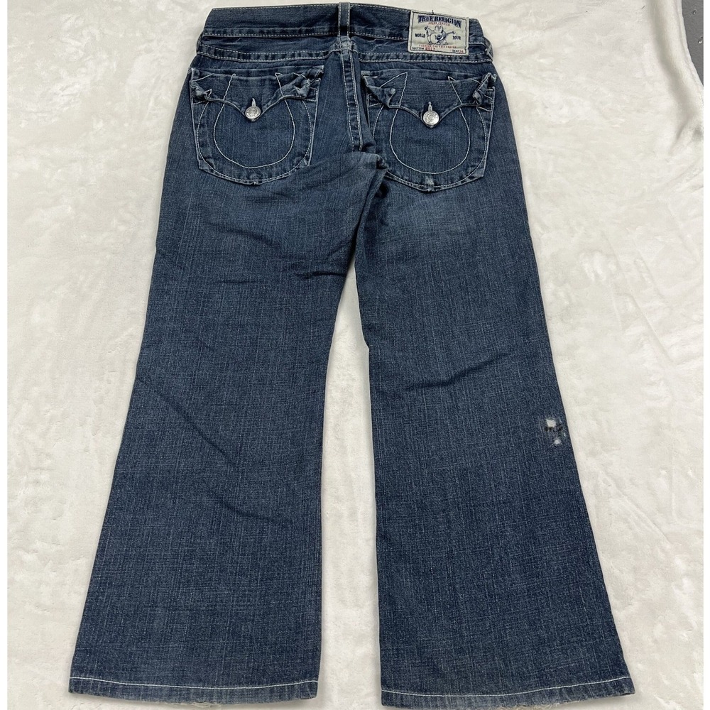 True Religion Billy Jeans Mens 34 Blue Straight Leg Contrast Stitch Distressed